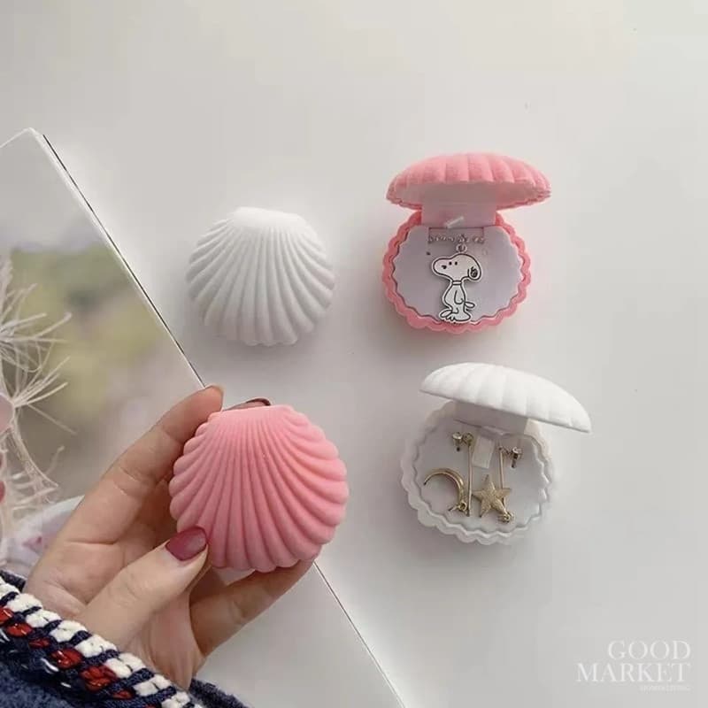Caixa De Jóias Em Forma De Concha Fofa De Veludo Para Brincos Colar Pulseira Expositor De Porta Armazenamento Presente M