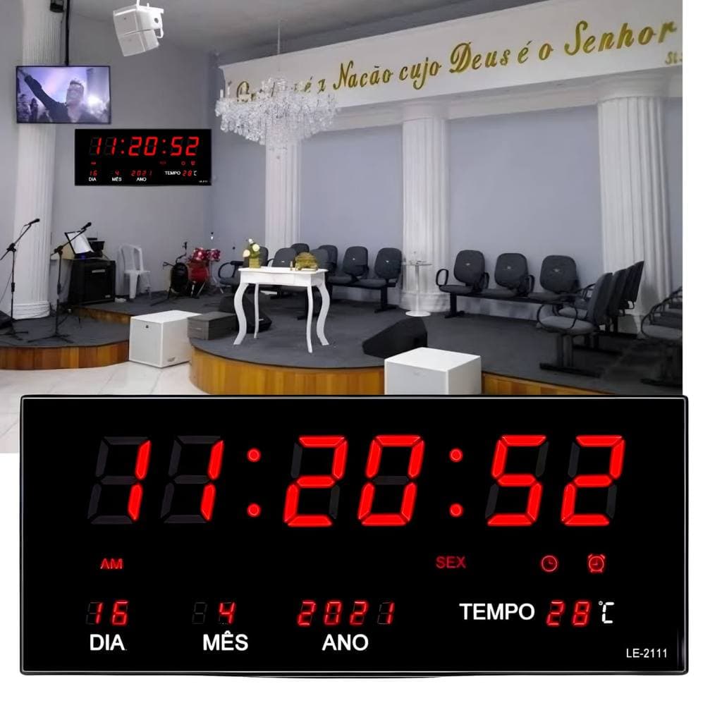 Relógio De Parede Grande Digital Para Cozinha Igreja Academia 36cm Visor Vermelho