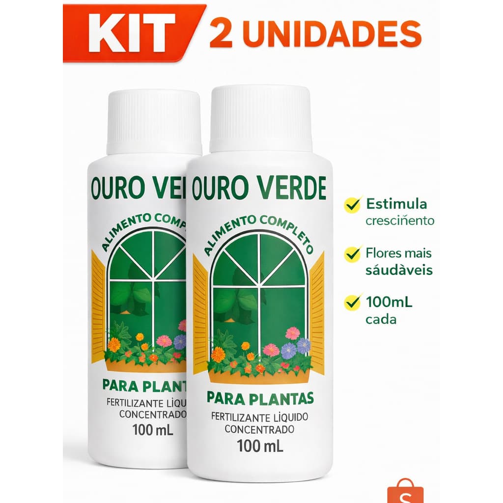 Kit 2 Adubo Ouro Verde Líquido 100ml Fertilizante para Plantas e Flores