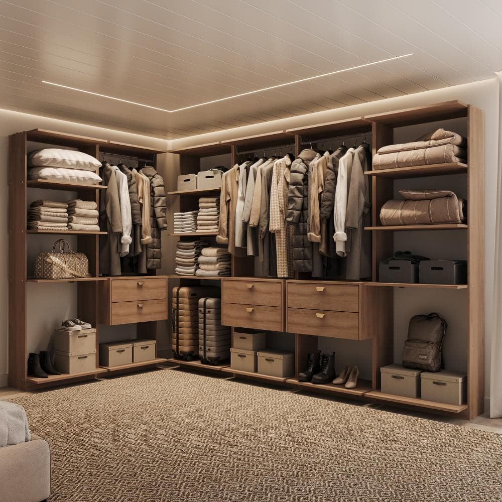 Guarda-Roupa Closet Modulado Sem Portas 6 Gavetas Alasca 360cm Freijó Carraro
