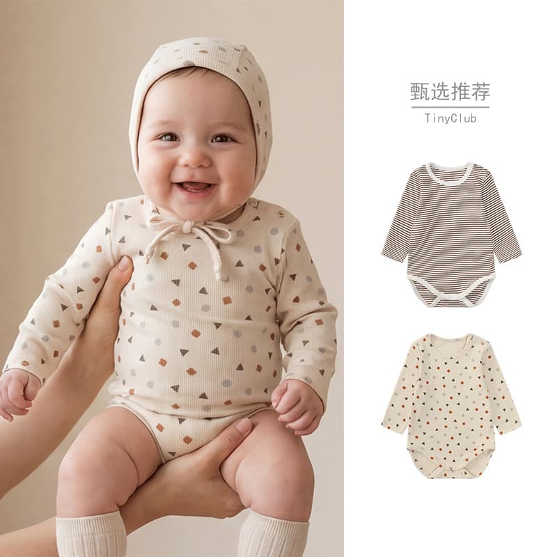 Primavera em torno do pescoço roupas de bebê listrado triângulo macacão bonito estilo ocidental de um ano de idade bebê