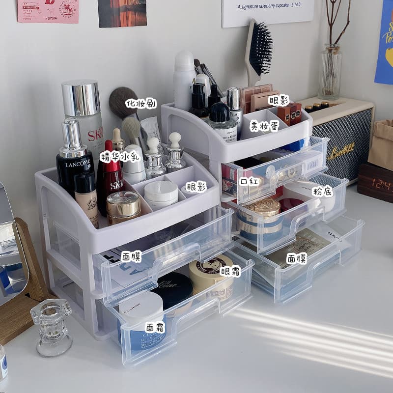 Ins transparente caixa de armazenamento de mesa tipo gaveta cosméticos dormitório estudante expositor Anti-poeira pentea
