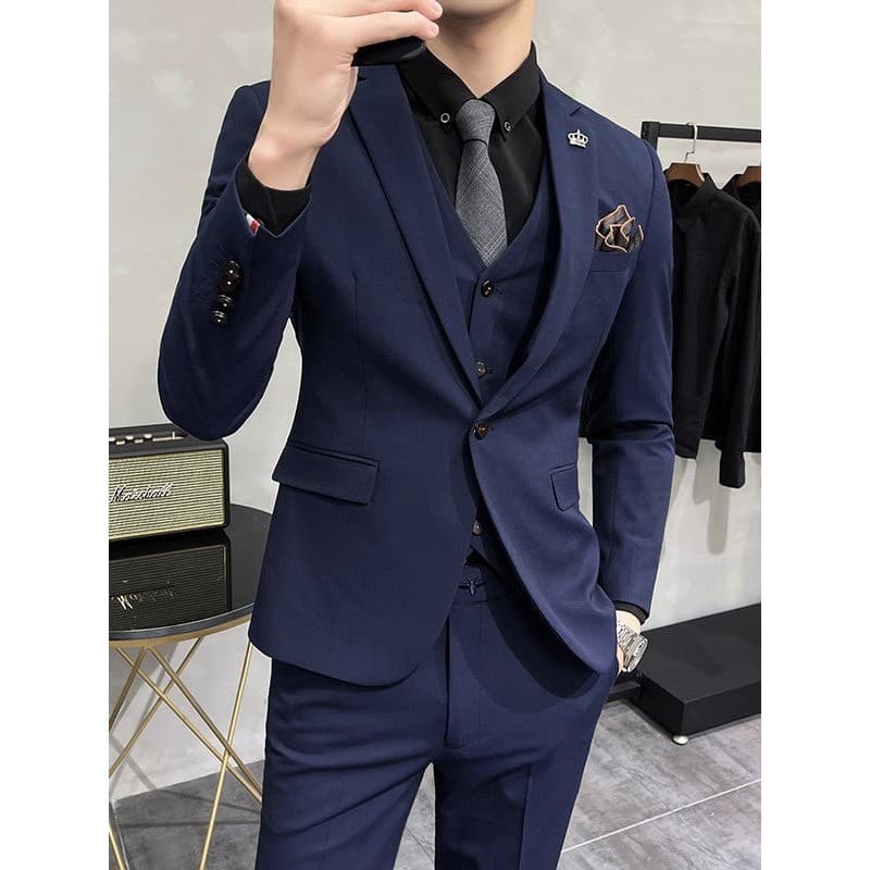 Terno azul marinho masculino, roupa Formal de negócios, vestido de casamento, Casual, Slim fit, estilo britânico, jaquet