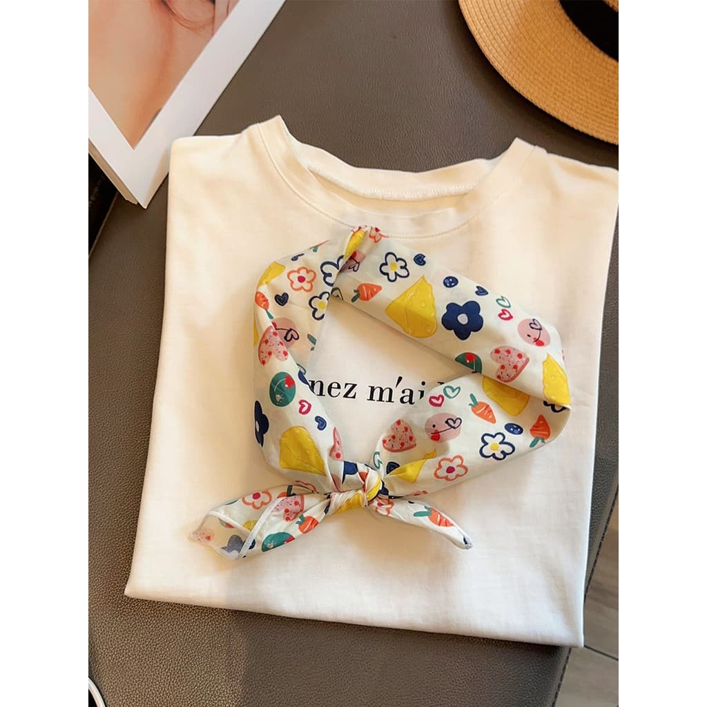 Desenhos animados estilo Pastoral flor puro algodão lenço quadrado moda bandana pequeno lenço de seda feminino primavera