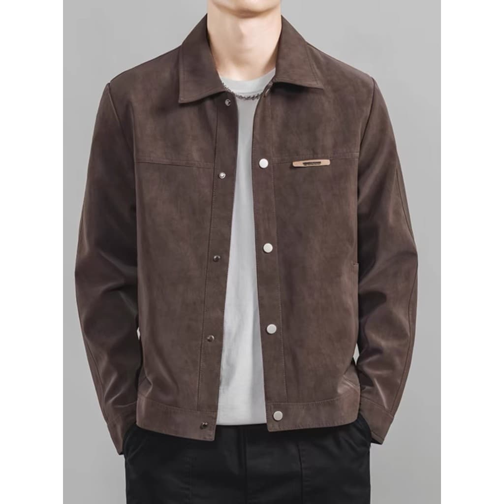 Primavera outono jaqueta masculina 2024 novo estilo rufião bonito rua Wear lapela camurça roupas superiores masculino go