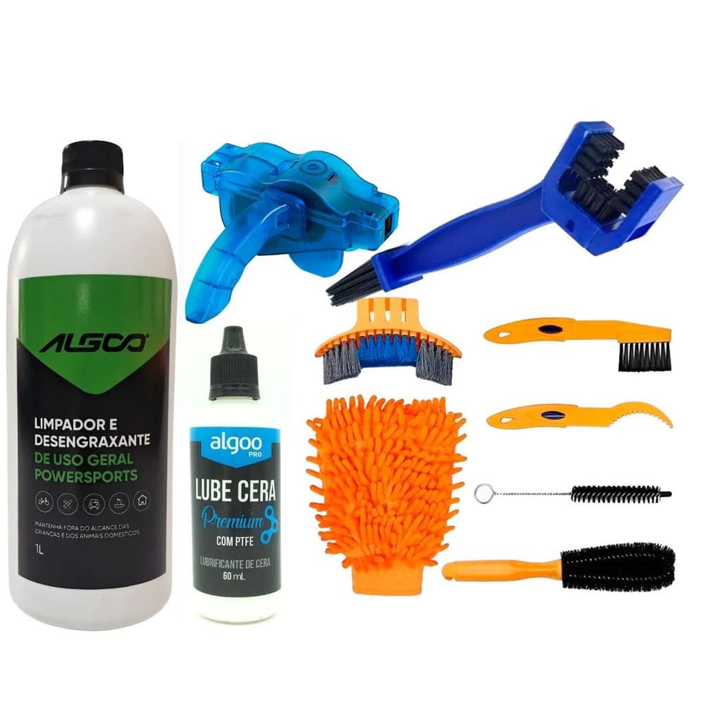 Kit Limpeza Bike Escovas Profissional Desengraxante 1l Óleo