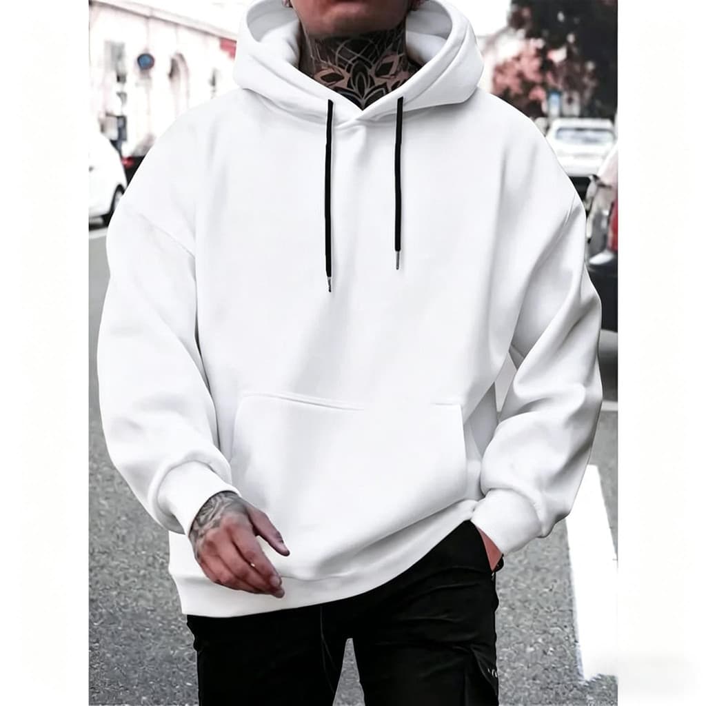 0430 MD Moletom Masculino Branco Oversized com Capuz e Bolso Canguru, Confortável para o Dia a Dia e Inverno