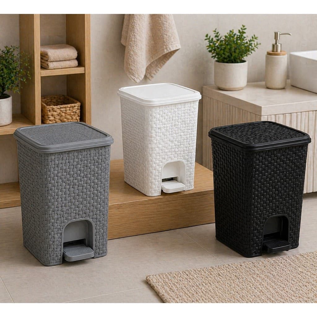 Lixeira Rattan 7 Litros com Tampa e Pedal para Banheiro Cozinha Escritório Quarto
