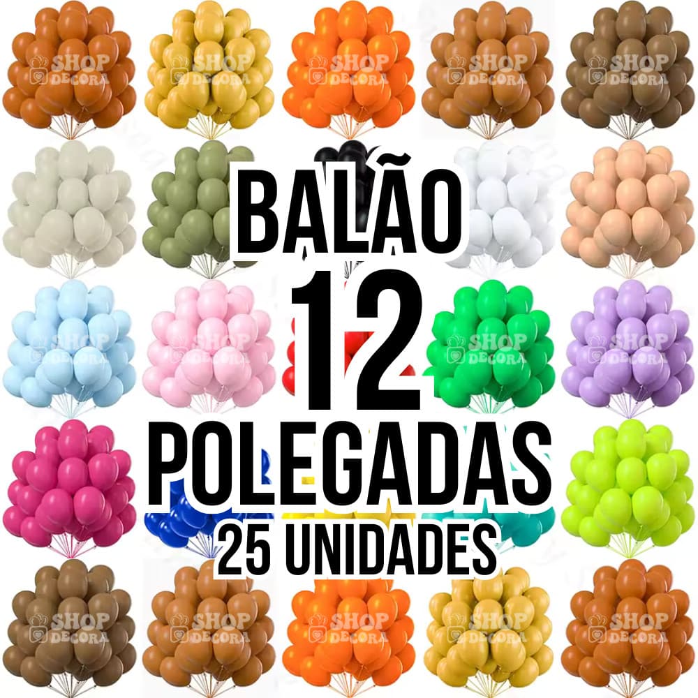 Balão de Látex 12 Polegadas - 25 Unidades | Bexiga Redonda Para Festa de Aniversário e Eventos