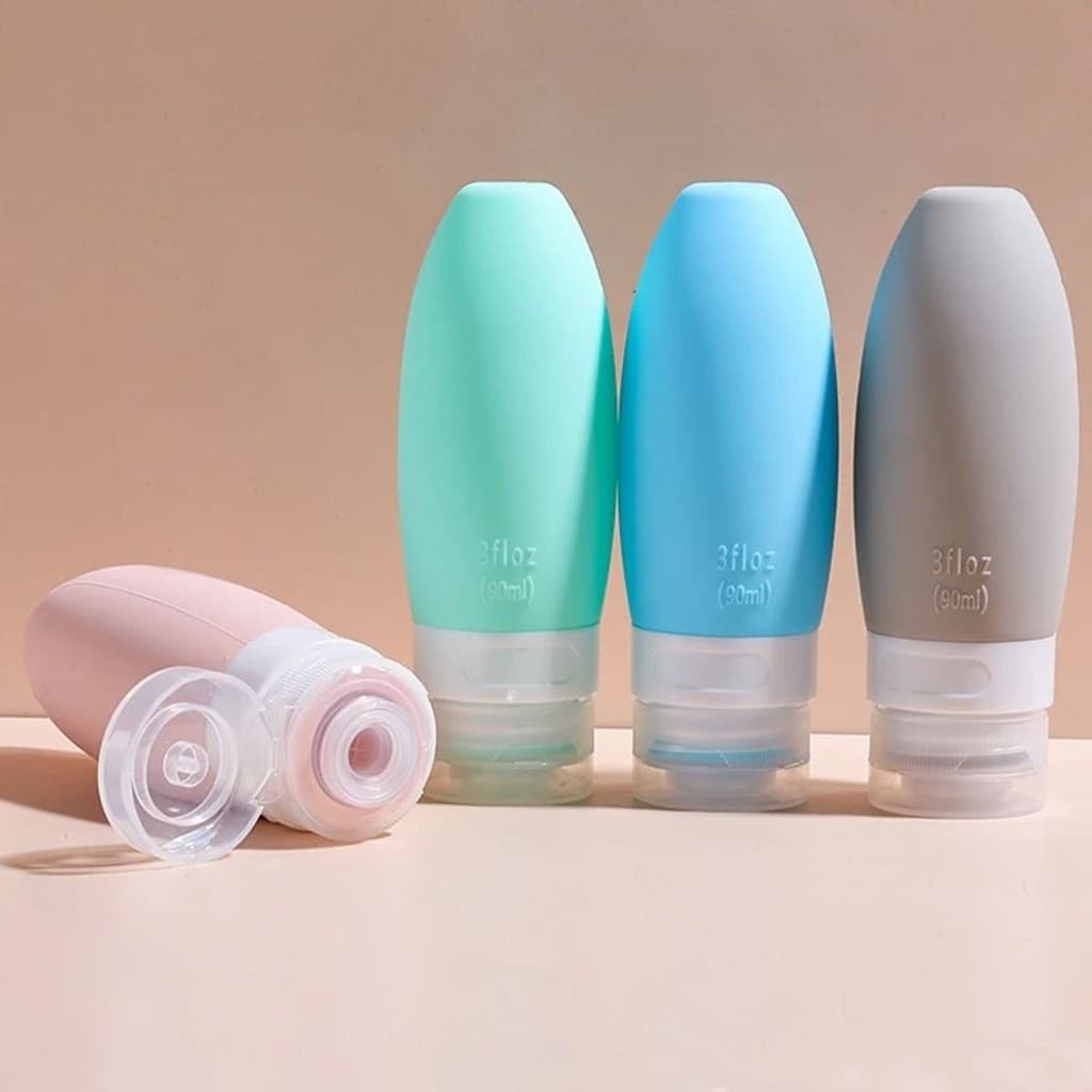 Kit 4 Frascos De Silicone Viagem Conjunto Shampoo Gel 90ml Reutilizável