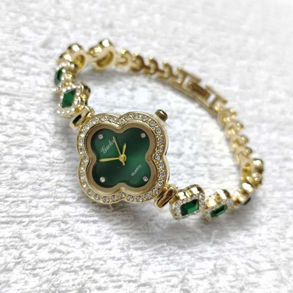 Novo lançamento relógio de pulseira TREVO  jóia feminino zirconia incrustada pedra brilho COLORIDO