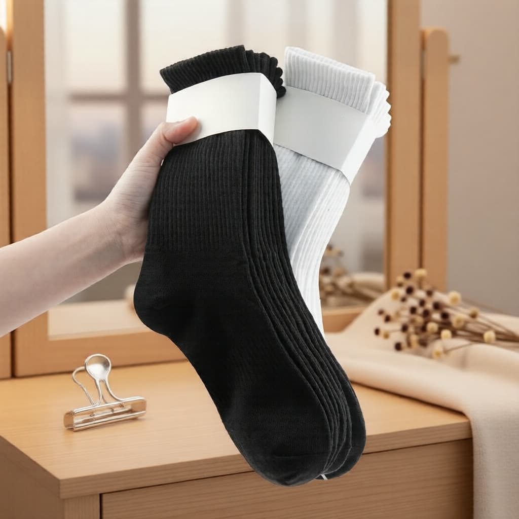 Pacote com 5 Meias Cano Médio Pretas para Homens | Mistura de Algodão | Macias, Respiráveis, Essenciais para o Dia a