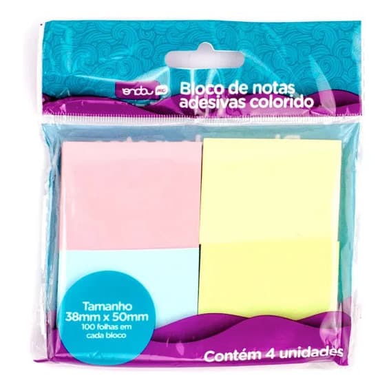 Kit 10 Bloco De Notas Adesivo Colorido 38x50 Onda Pro