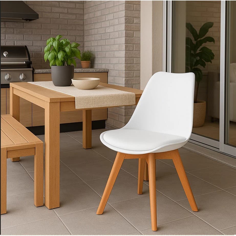 Cadeiras Eames Leda CSS Wood Estofada PU Base Madeira Branco