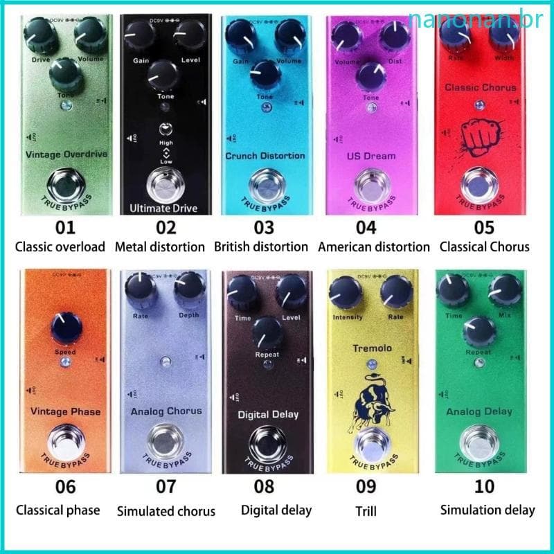 Único Tipo 9V Pedal Efeito Guitarra Elétrica 10 Sons Ajustáveis Acessórios Para Instrumentos Musicais