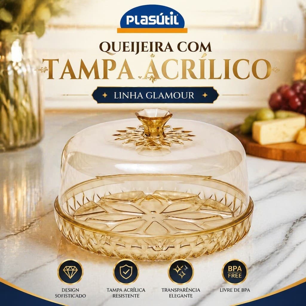 Queijeira Acrílica Glamour Ambar Plasútil
