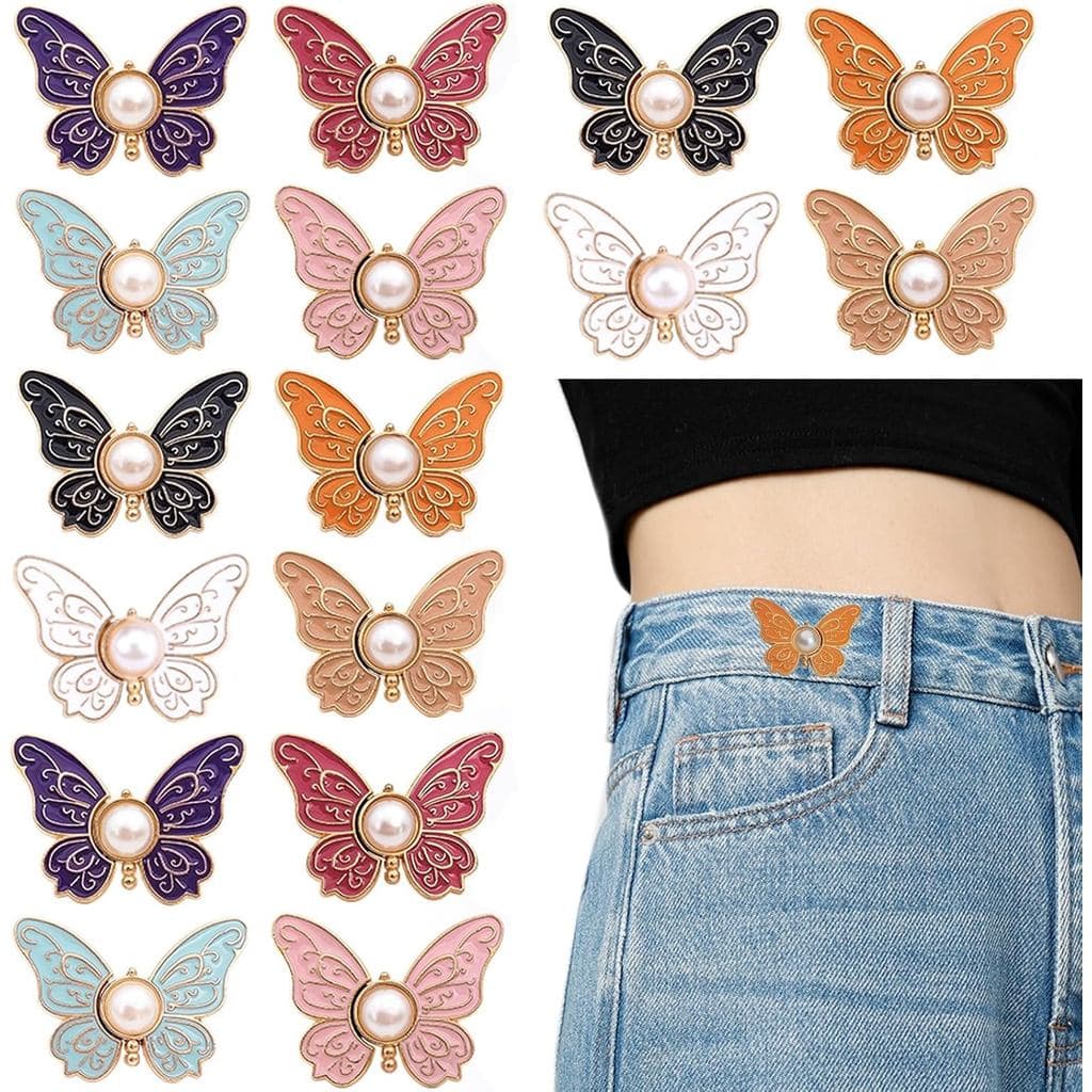 16 Sets Butterfly Jeans Button Pant Waist Tightener Adjustable No Sewing Required Buttons No Tools Instant Pant Waist Ti