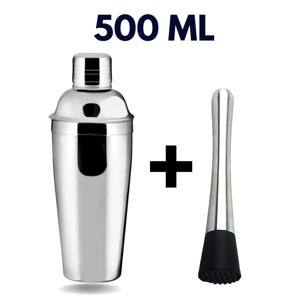 Kit Coqueteleira De Inox Com Socador Para Bebidas Drink Caipirinha Bar Restaurantes Resistente