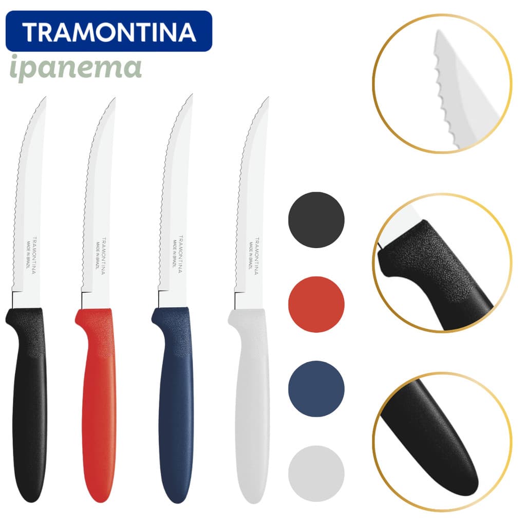 Kit Faqueiro Tramontina 12 Peças Facas Para Churrasco Com Serra Talheres Inox Ipanema