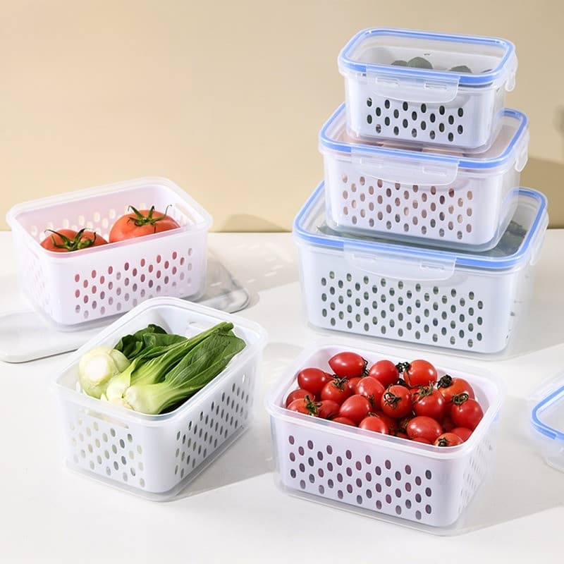 Kit 3 Organizadores Potes Hermetico 850ML/1750ML/3300ML Alimentos E Vegetais Para Geladeira o