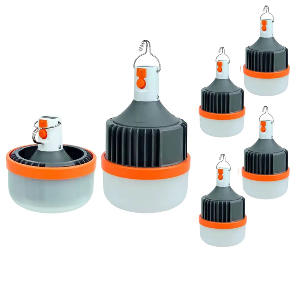 Kit 4 Led Bulbo Lampião 100W Camping Pesca Barraca Lanterna Emergência Recarregável Frio 6500k