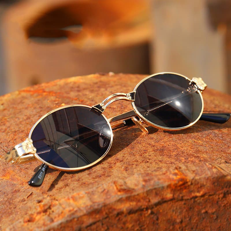 Clássico Gótico Steampunk Óculos De Sol Masculino Feminino Vintage Redondo Armação De Metal UV400 Tons