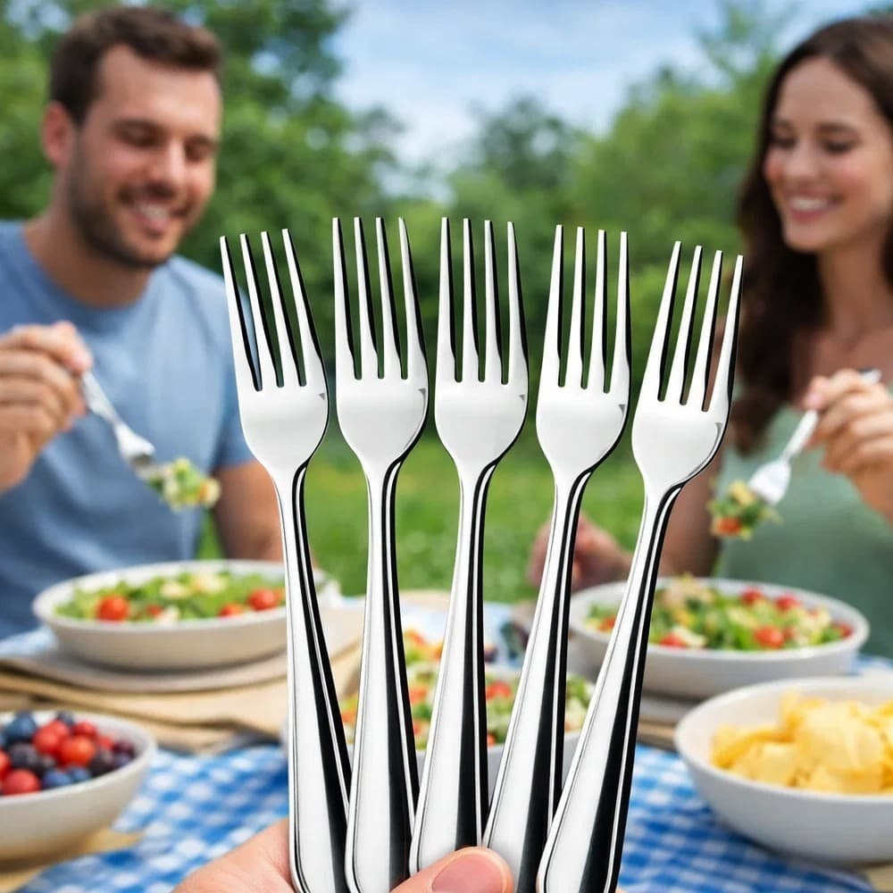 Conjunto 6 Garfos Inox Alto Brilho Duráveis Jantar Refeição Sobremesa Talheres Mesa Uso Diário
