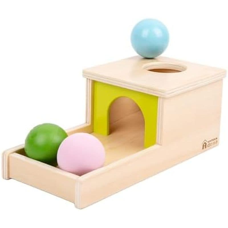 Brinquedo De Madeira Adena Montessori Para Bebês De 6 A 12 Meses , 3 Bolas Com Bandeja , Caixa De Permanência De Objetos