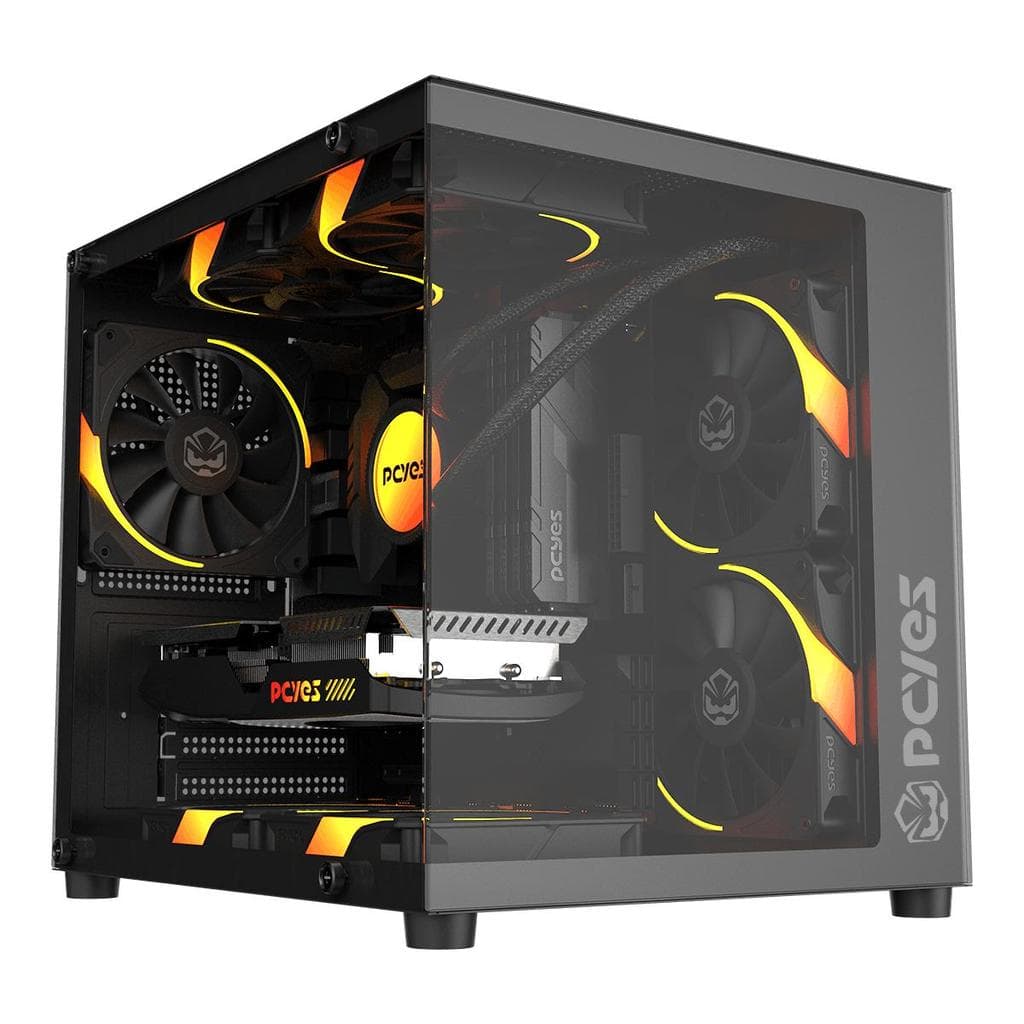 Gabinete Aquário Preto Gamer com Vidro Pcyes Forcefield Mini Black Vulcan - Gffmnbv