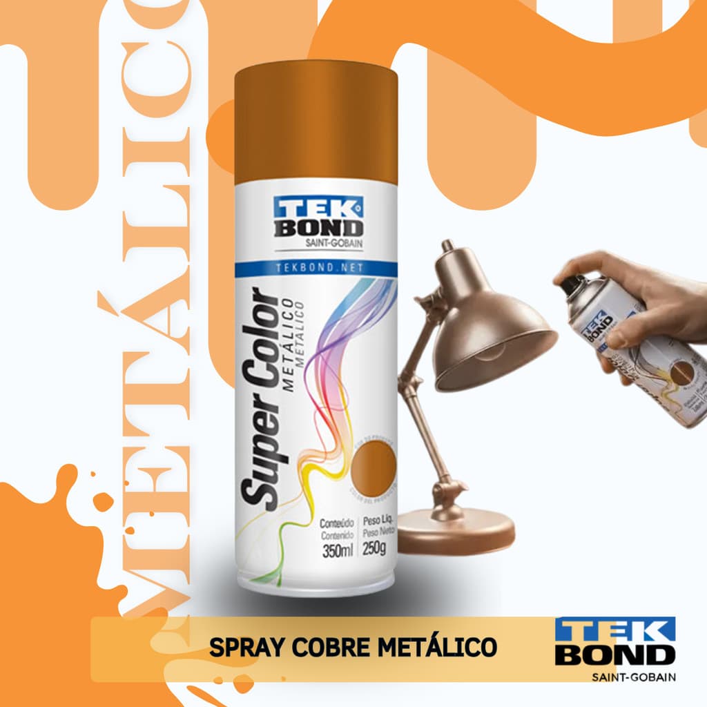 Tinta Spray Aerossol Tekbond Metálica Super Color Cobre Metálico 350ml 250g