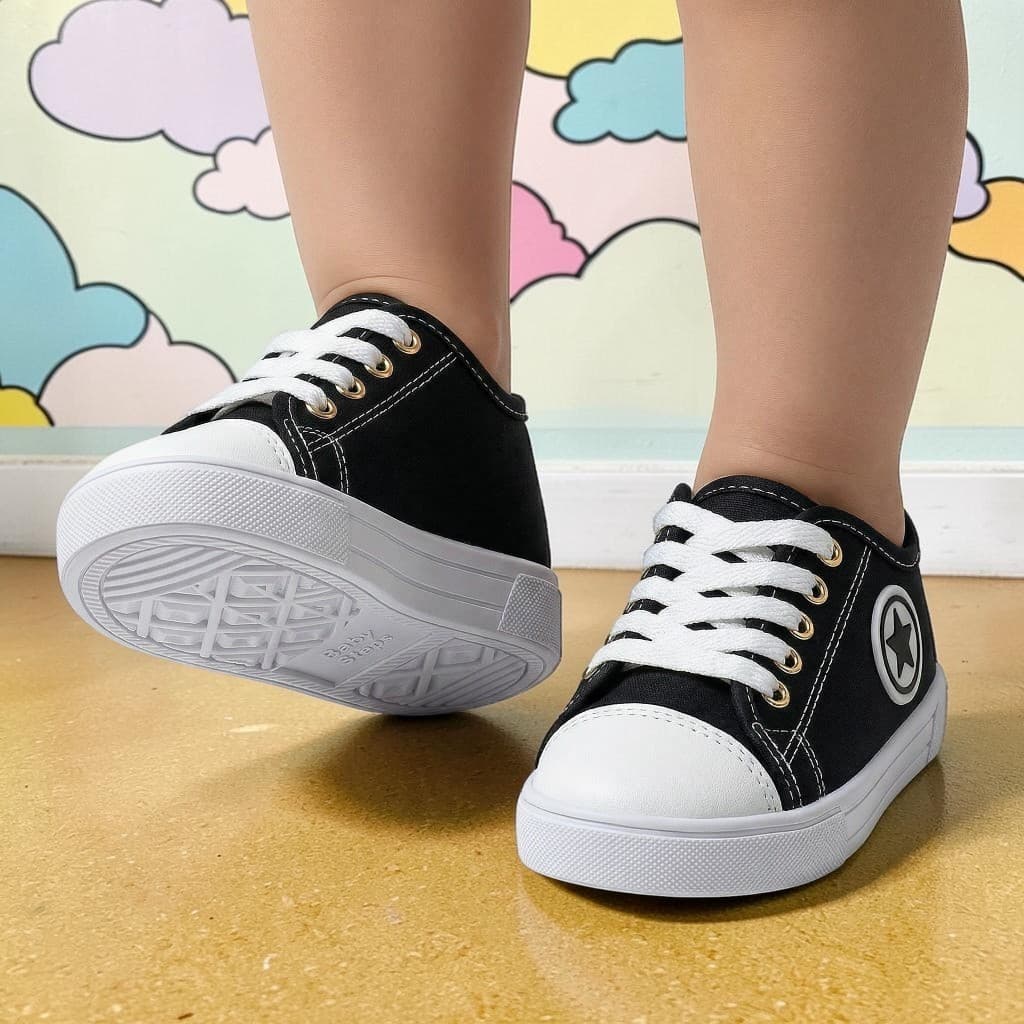 Tênis Infantil Casual Sapatênis Criança Modelo Unissex Preto Menino Menina Casual Escolar Promoção