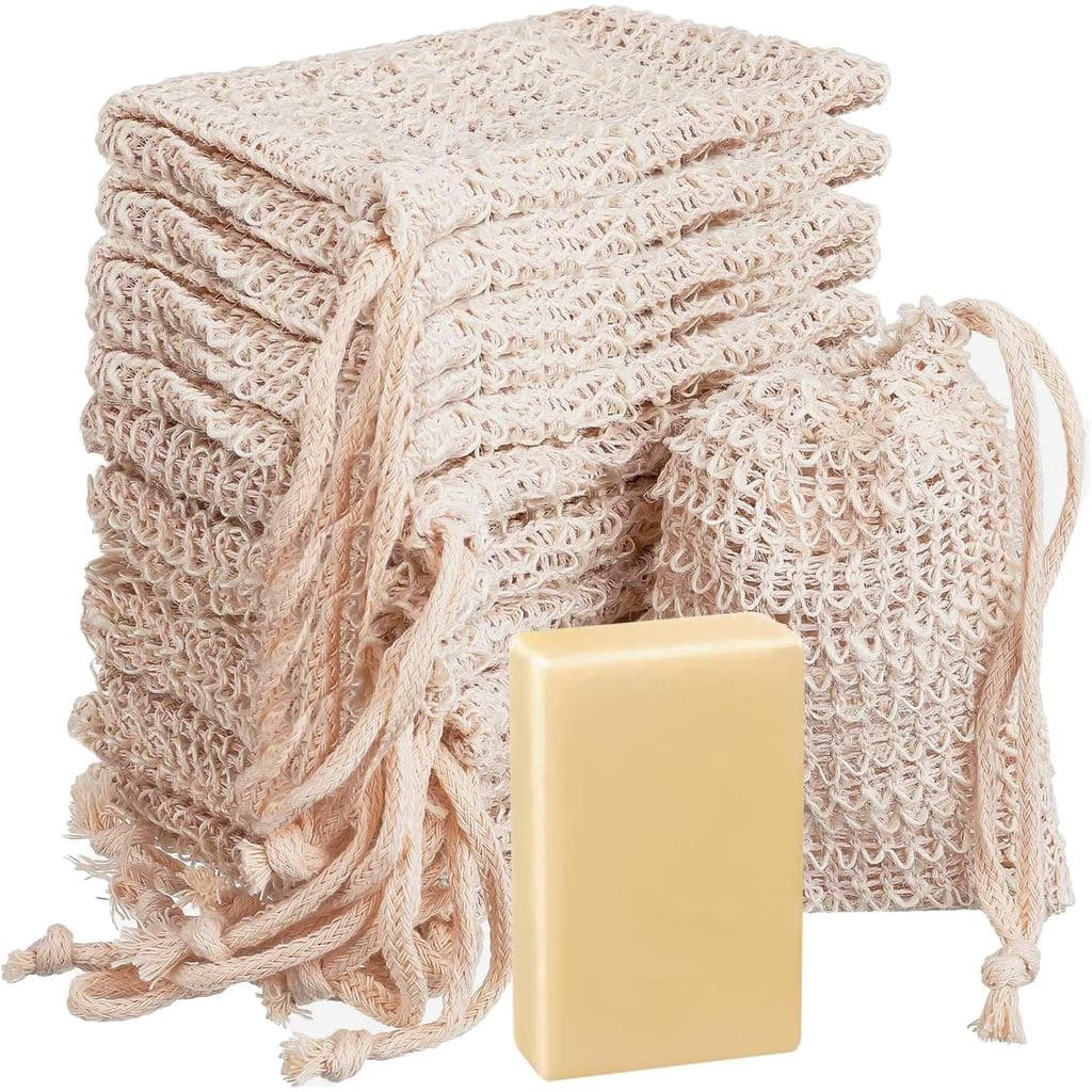 Pacote com 15 Sacos para Sabonete, TACYKIBD Saco Protetor de Sabonete de Sisal Natural com Cordão, Bolsa Esfoliante para