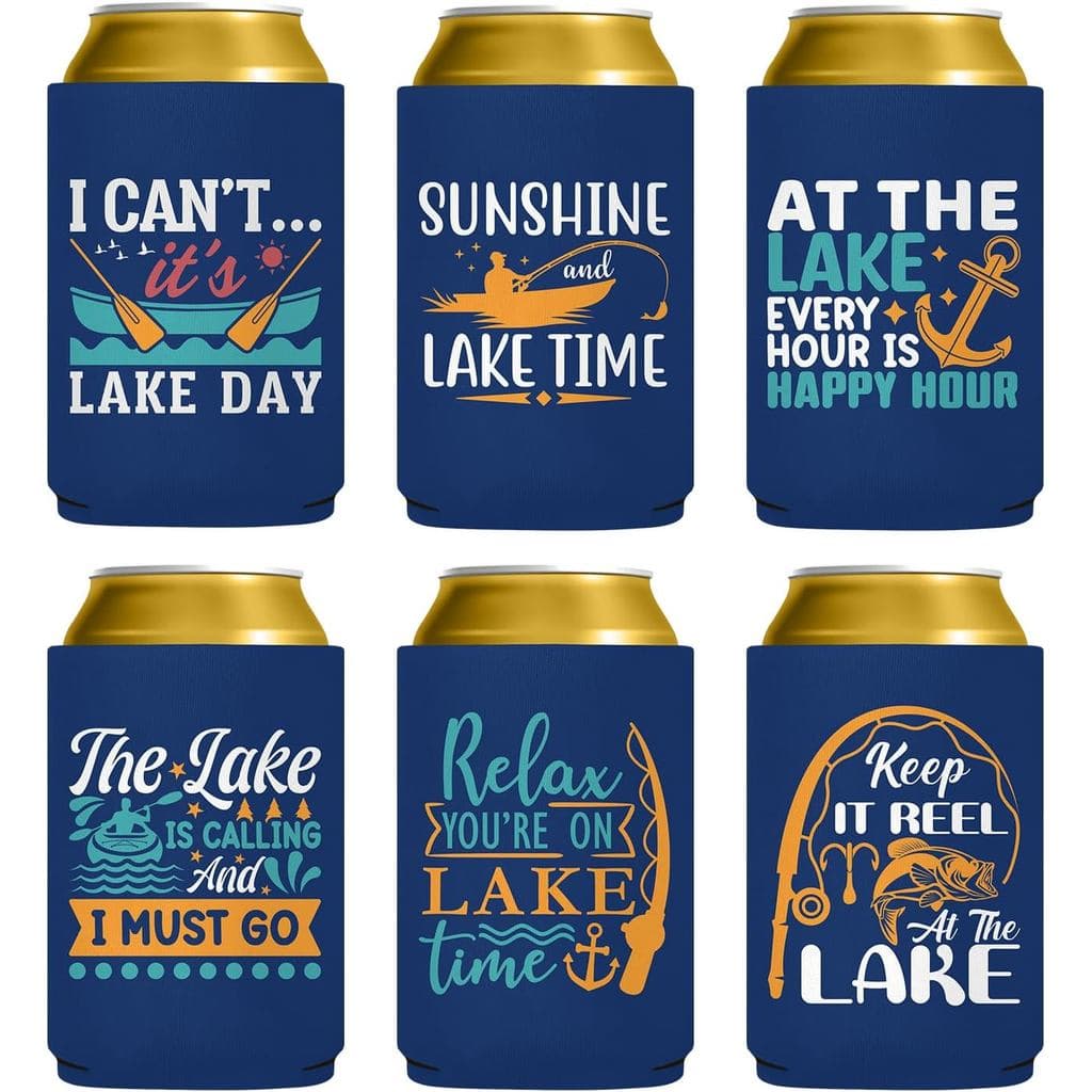 Lake Can Cooler - Capas Divertidas para Latas de Cerveja com Tema de Pesca, Pacote com 6, Isoladas em Neoprene, para o D