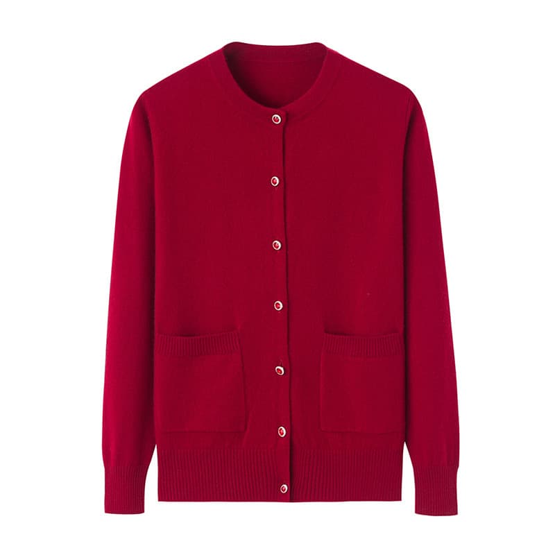 Velo Jue Cashmere camisa feminina em torno do pescoço de malha cardigan meia-idade idosos camisola abotoado cardigan rap