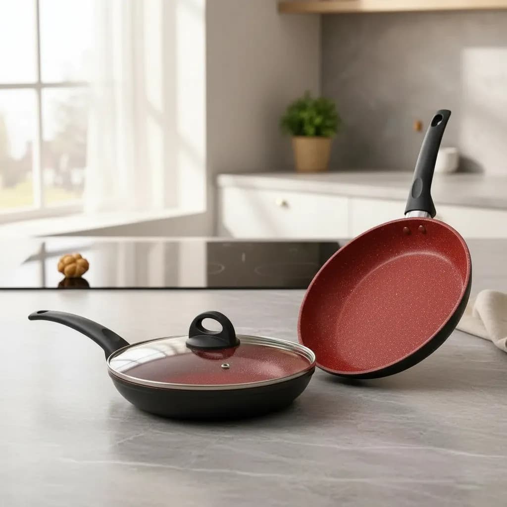 Frigideira Indução 28cm Com Tampa Max Chef Fratelli Antiaderente Cerâmica Grande Profissional Vermelha Preta
