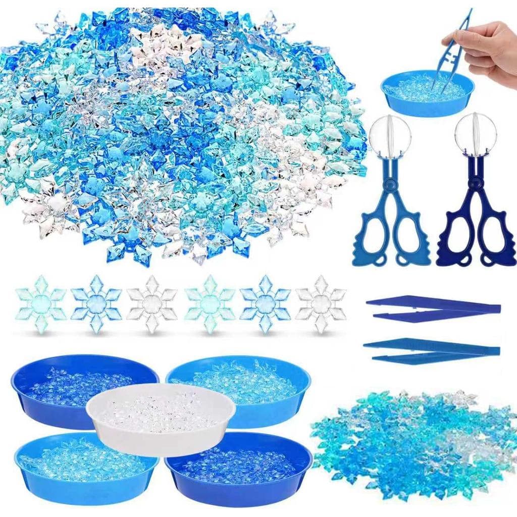 209 Peças de Itens Sensoriais de Inverno, Flocos de Neve para Contar e Classificar, Enchimento para Caixa Sensorial, Flo