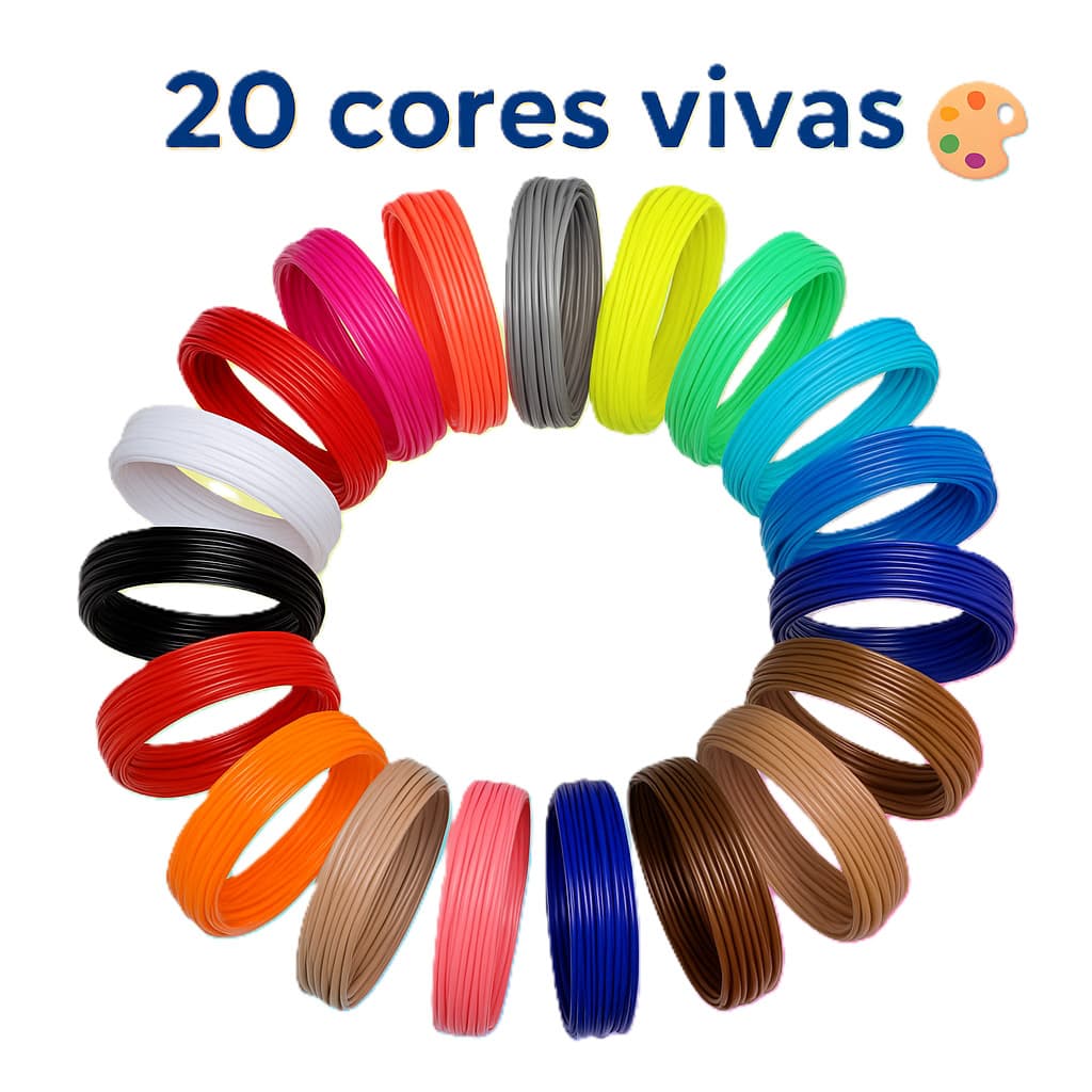Kit 20 Cores Filamento Para Canetas 3D Seguro e Criativo Para Artes e Estudos Brinquedos moldes PLA