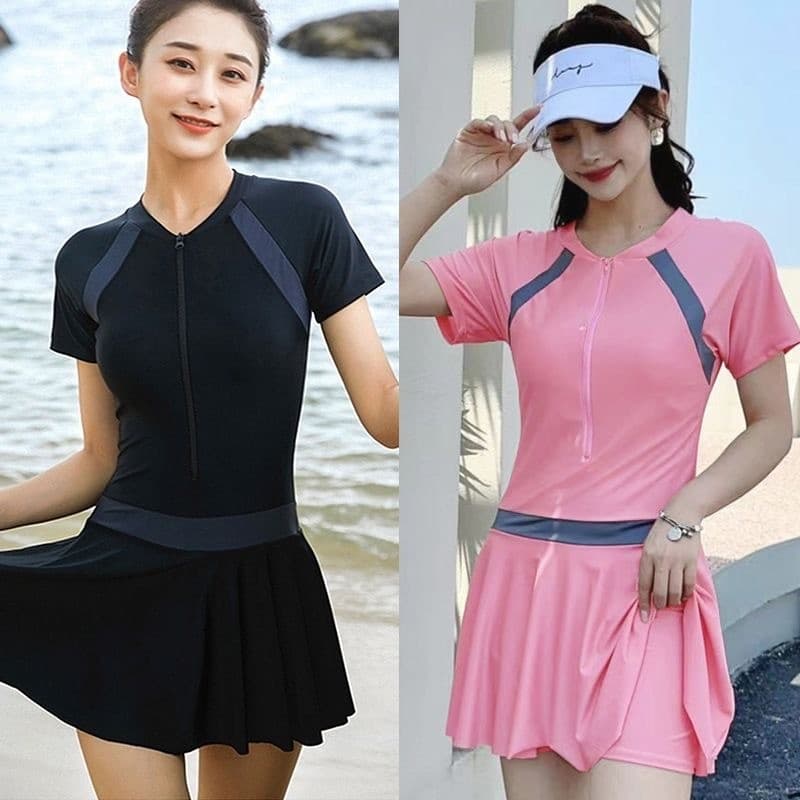 Maiô feminino de cor contrastante de secagem rápida, saia de primavera quente, maiô de uma peça, férias, Anti-exposição