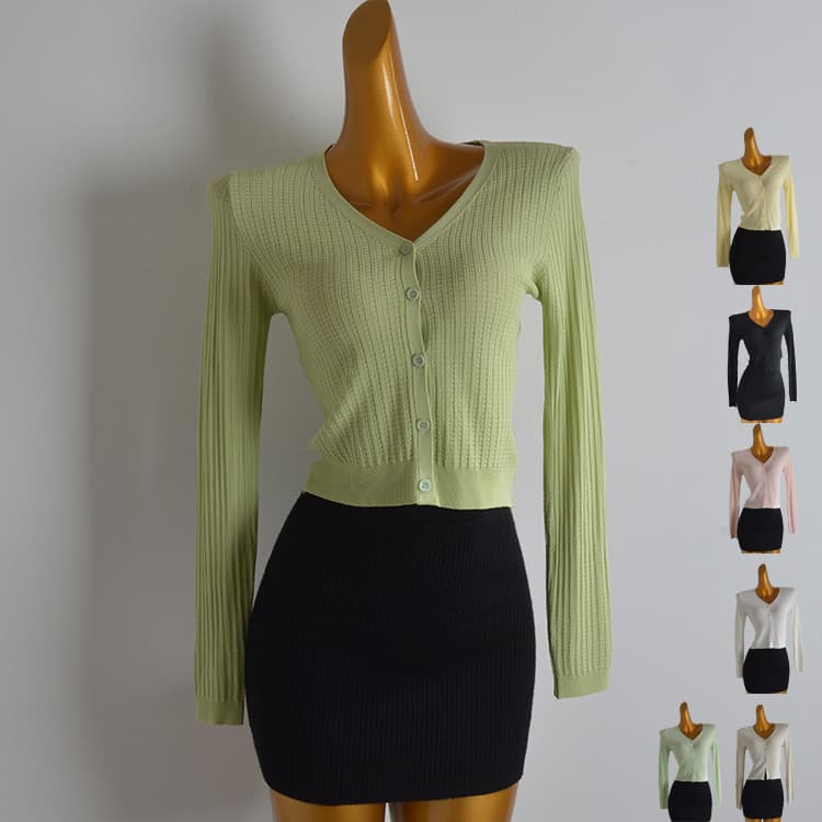 Verão feminino novo estilo de seda gelo estilo fino malha Cardigan feminino verão novo estilo cor sólida All-Match Commu