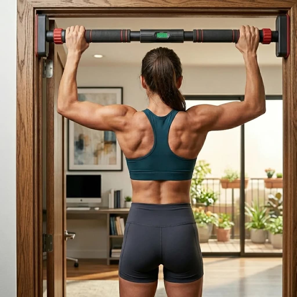 Barra de Porta Ajustável com Nível, para Musculação, Flexão e Academia em Casa