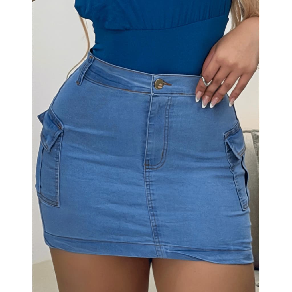 Saia Cargo Jeans Bolso nas Laterais Bahia Moda