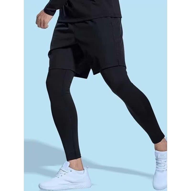 Leggings homens falso de duas peças de Fitness Wear esportes correndo calças de treinamento Casual estiramento calças de