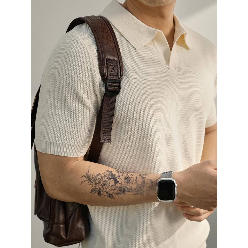 2025 onda textura malha Jacquard Polo camisa masculina verão pequeno decote em V legal mistura Casual lapela camiseta