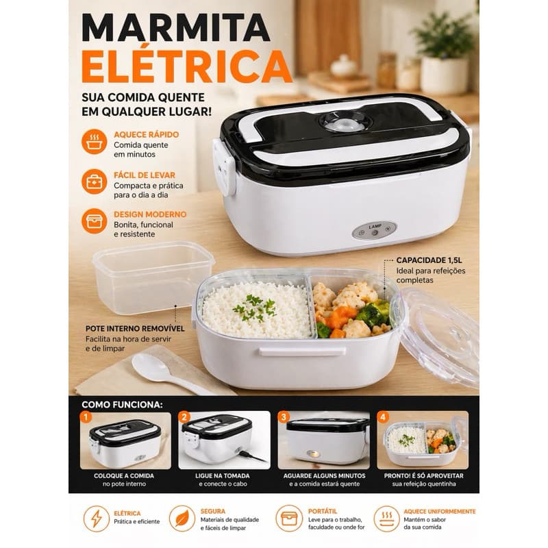 Marmita Portátil – Aquece Rápido, Ideal para Trabalho, Faculdade e Viagem | Marmiteira Térmica Prática