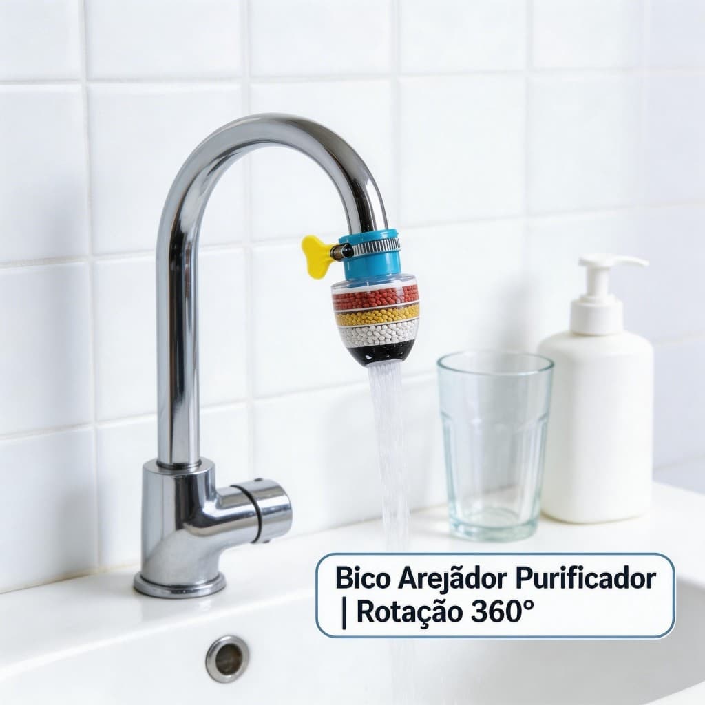 Bico Purificador de Água com Rotação 360°, Cozinha e Banheiro