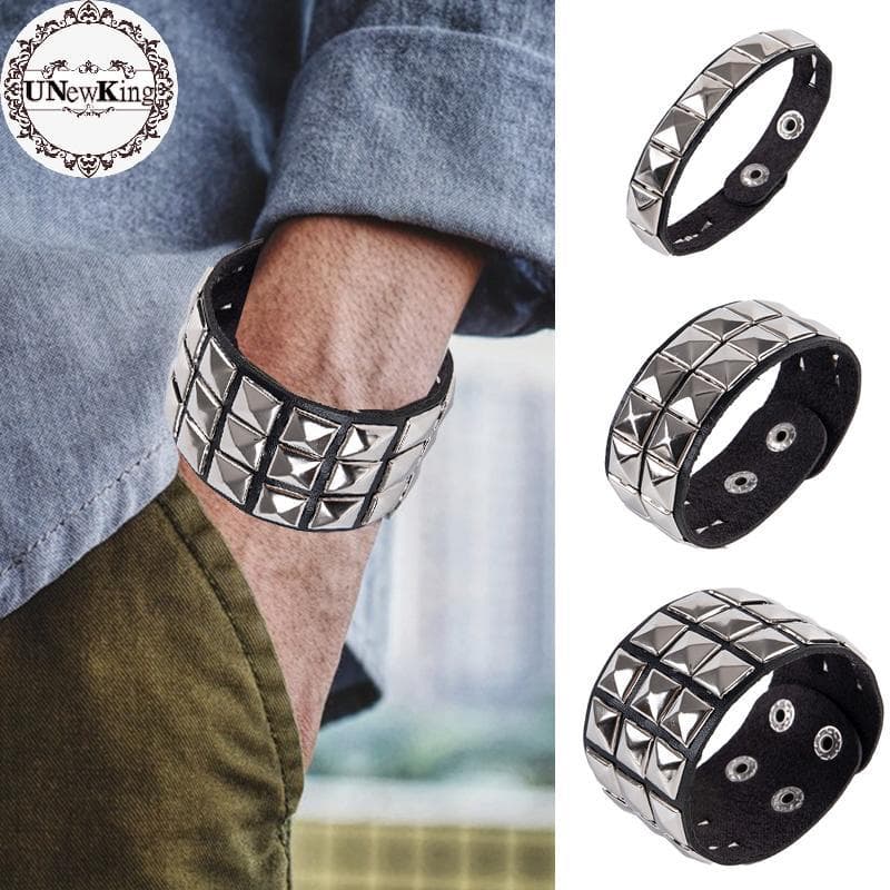 UNewKing Único Rebite Stud Punho Largo Punk Gótico Ro Unissex Pulseira Homens Jóias br