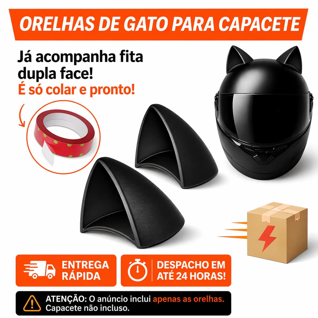 Orelha de Gato Acessório para Capacete Moto Bike Dupla Face
