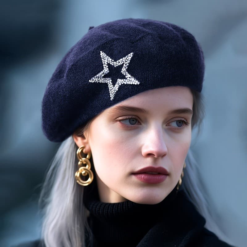 Boina de Lã Feminina Nova de Outono/Inverno, Cor Sólida, Estrela de Cinco Pontas, Várias Cores Disponíveis MWYN&*&&-*-*