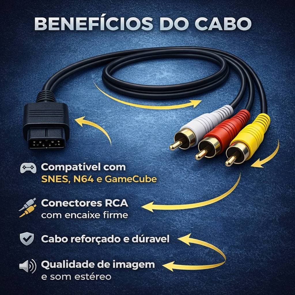 5 Cabos de Áudio E Vídeo Compatíveis com Super Nintendo, Nintendo 64 e Nintendo Gamecube