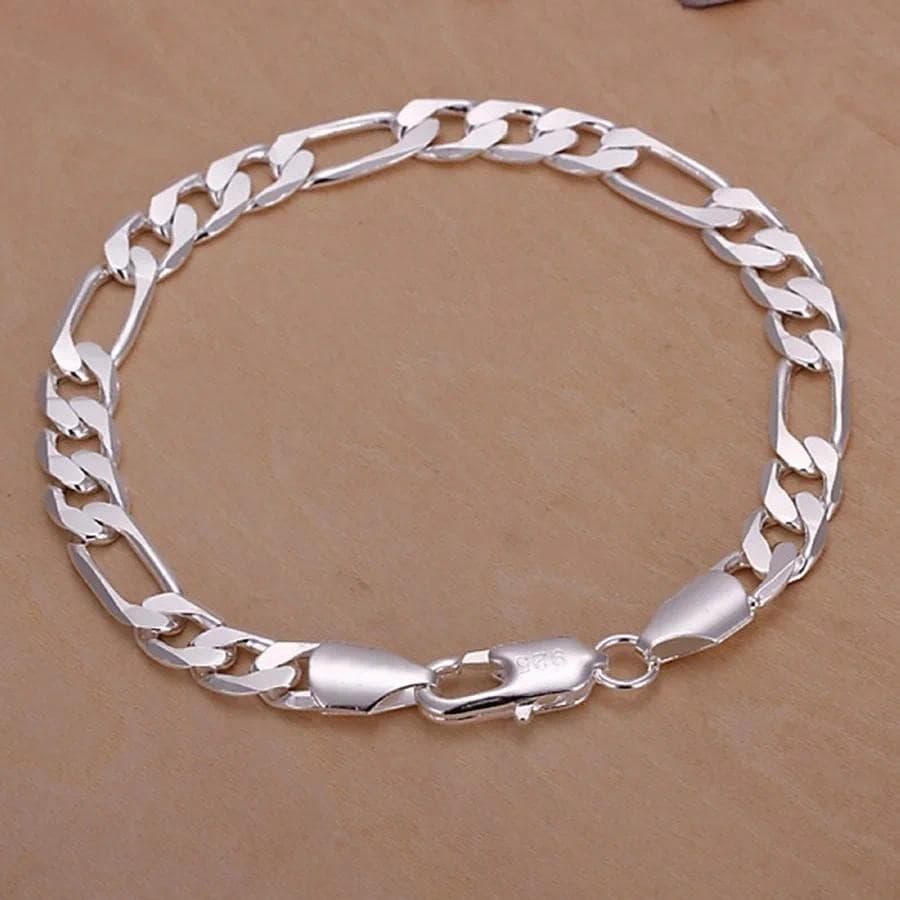 Pulseiras Finas De Prata Esterlina 925 6-8mm , Mulheres , Homens , Corrente , Casamento , Moda , Joias , Figaro , 20cm